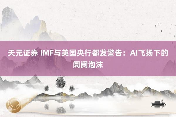 天元证券 IMF与英国央行都发警告：AI飞扬下的阛阓泡沫
