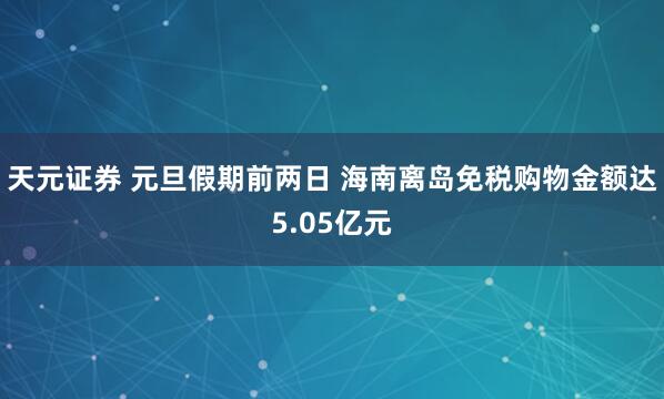 天元证券 元旦假期前两日 海南离岛免税购物金额达5.05亿元