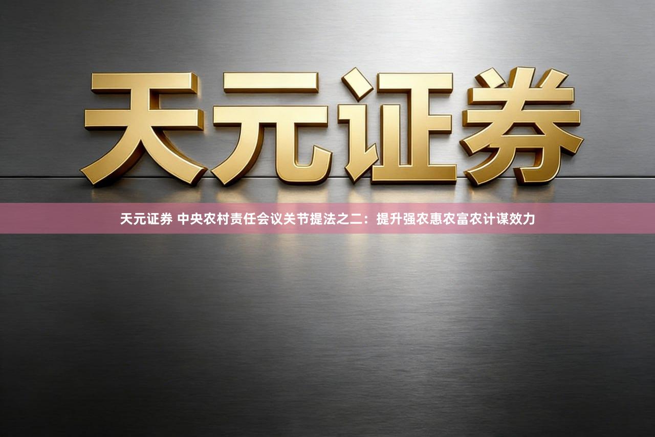 天元证券 中央农村责任会议关节提法之二：提升强农惠农富农计谋效力