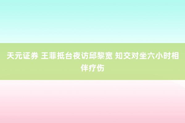 天元证券 王菲抵台夜访邱黎宽 知交对坐六小时相伴疗伤