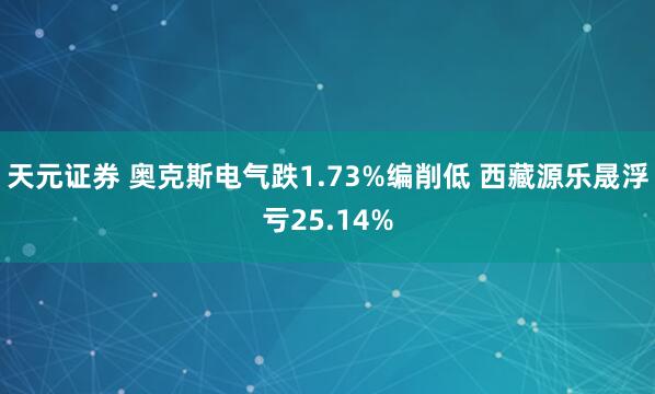 天元证券 奥克斯电气跌1.73%编削低 西藏源乐晟浮亏25.14%