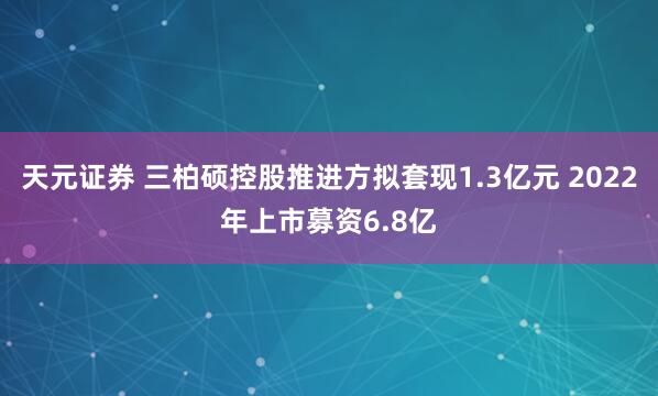 天元证券 三柏硕控股推进方拟套现1.3亿元 2022年上市募资6.8亿
