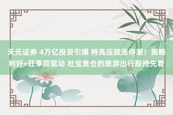天元证券 4万亿投资引爆 特高压掀涨停潮！策略利好+旺季双驱动 社宝贵仓的旅游出行股抢先看