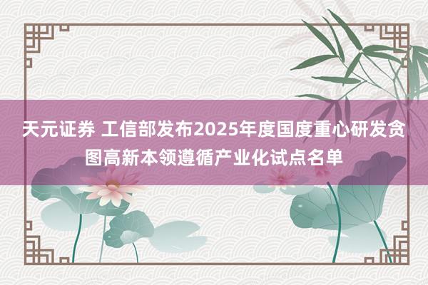 天元证券 工信部发布2025年度国度重心研发贪图高新本领遵循产业化试点名单